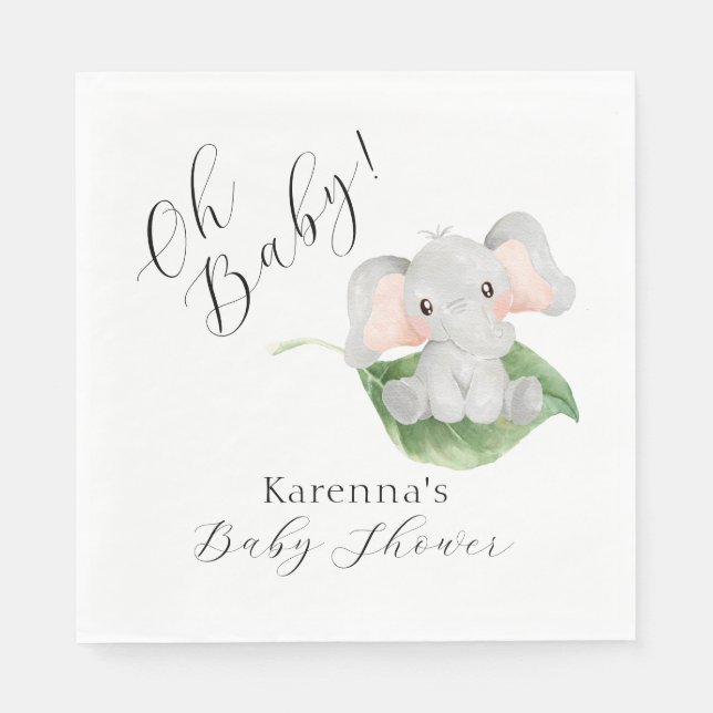 Serviette En Papier Vert éléphant moderne Oh Baby shower (Devant)