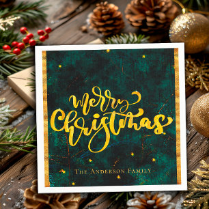 Serviette En Papier Vert émeraude Or Joyeux Noël Écriture Élégante