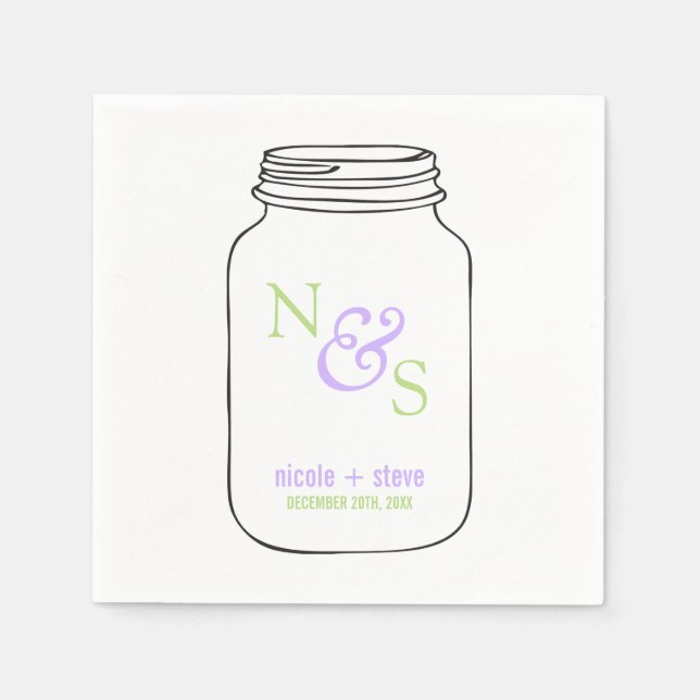 Serviette En Papier Vert et Lavender Mason Jar Mariage monogramme (Devant)