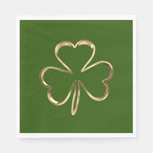 Serviette En Papier Vert et Or St. Patrick Trèfle Irlandais Shamrock (Devant)