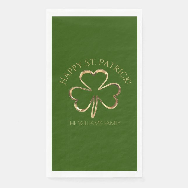 Serviette En Papier Vert et Or Trèfle Shamrock Saint-Patrick Joyeux (Devant)