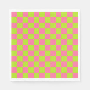 Serviette En Papier Vert et rose de chaux Checkered