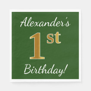 Serviette En Papier Vert, Faux Gold 1er anniversaire + Nom personnalis