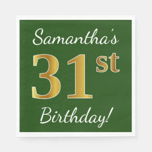 Serviette En Papier Vert, Faux Gold 31e anniversaire + Nom personnalis