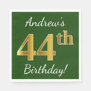 Serviette En Papier Vert, Faux Gold 44e anniversaire + Nom personnalis
