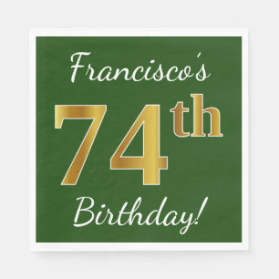 Serviette En Papier Vert, Faux Gold 74e anniversaire + Nom personnalis