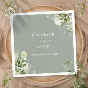 Serviette En Papier Vert Floral Élégant Sage Vert Mariage