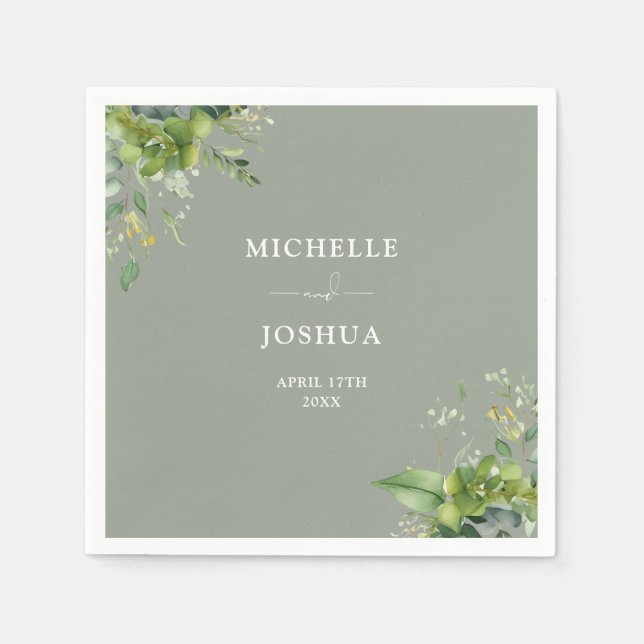 Serviette En Papier Vert Floral Moderne Sage Vert Mariage (Devant)
