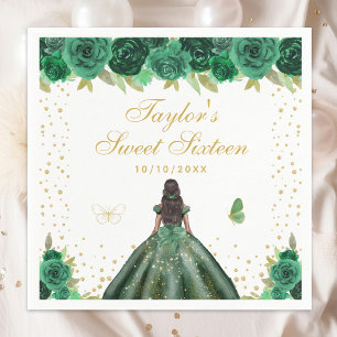 Serviette En Papier Vert Floral Peau foncée Princesse Sweet sixteen