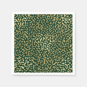 Serviette En Papier Vert foncé et points dorés Confettis Élégant Glamo