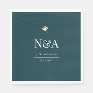 Serviette En Papier Vert foncé Monochrome Minimaliste Initiales Modern