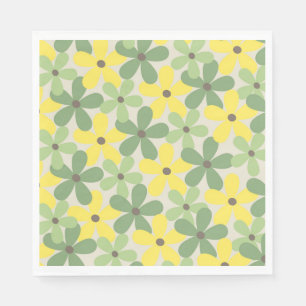 Serviette En Papier Vert jaune rétro Y2K les années 70 Fleur Motif