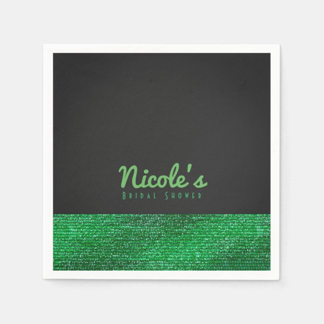 Serviette En Papier Vert Lime Moderne Paillettes Glamour Soirée (Devant)