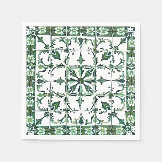 Serviette En Papier Vert, marocain, mosaïque, (Devant)