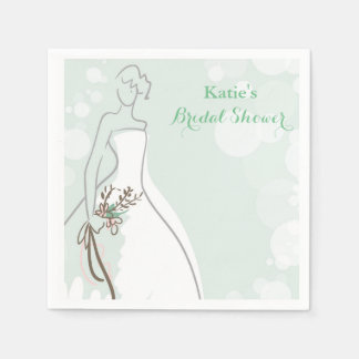 Serviette En Papier Vert menthe avec mariée esquissée