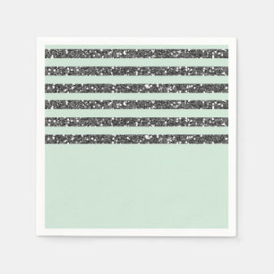 Serviette En Papier Vert Menthe et Bandes de Paillettes Argentées Fête