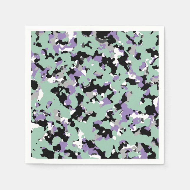 Serviette En Papier Vert menthe et camouflage violet impression camouf (Devant)