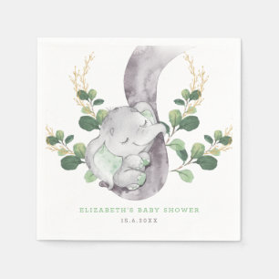 Serviette En Papier Vert moderne Baby Elephant Green Gold Garden