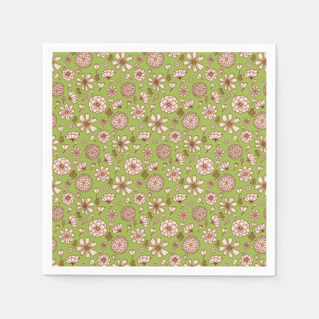 Serviette En Papier Vert motif floral sans joint (Devant)