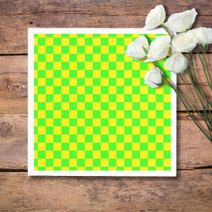 Serviette En Papier Vert Néon Jaune Damier Échiquier Vintage