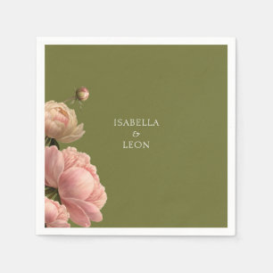 Serviette En Papier Vert olive et Mariage Rose Mariage