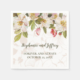 Serviette En Papier Vert olive + Magnolia rose Mariage floral serviett