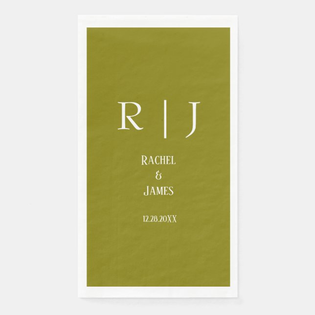 Serviette En Papier Vert olive Monogramme Nom Moderne Élégant Mariage (Devant)