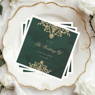 Serviette En Papier Vert Or Émeraude Victorien Mariage Enchanté