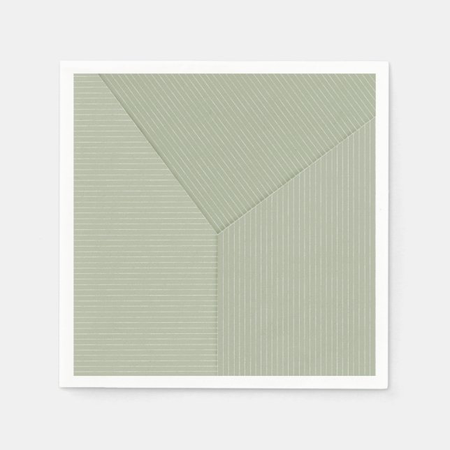 Serviette En Papier Vert pastel, Lignes fines sur vert clair. (Devant)