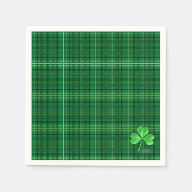 Serviette En Papier Vert Plaid Avec Shamrock (Devant)