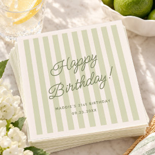 Serviette En Papier Vert sauge Anniversaire Chic Côté Mer Nom personna
