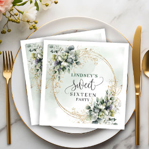 Serviette En Papier Vert sauge botanique Sweet Sixteen Napki feuille d