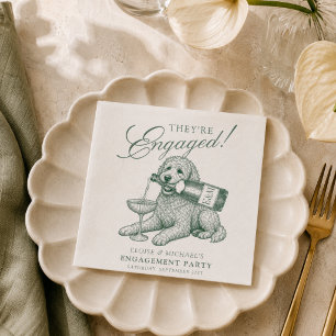 Serviette En Papier Vert sauge Doodle doré Champagne Fiançailles