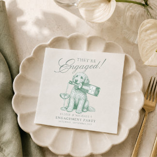 Serviette En Papier Vert sauge Doodle doré Fiançailles Champagne