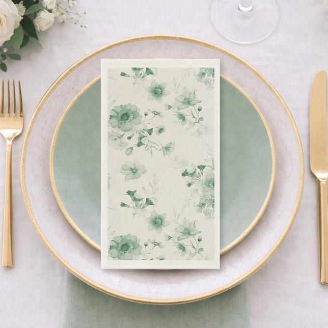 Serviette En Papier Vert Sauge Floral (Créateur téléchargé)