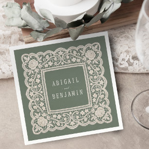 Serviette En Papier Vert sauge floral vintage dentelle mariage classiq