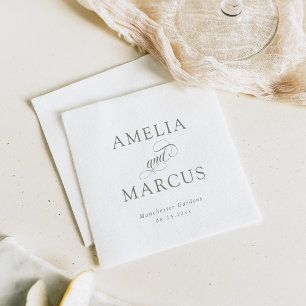 Serviette En Papier Vert Sauge Mariage Calligraphie Vintage