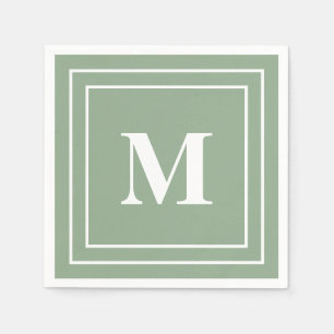 Serviette En Papier Vert Sauge Moderne Monogramme