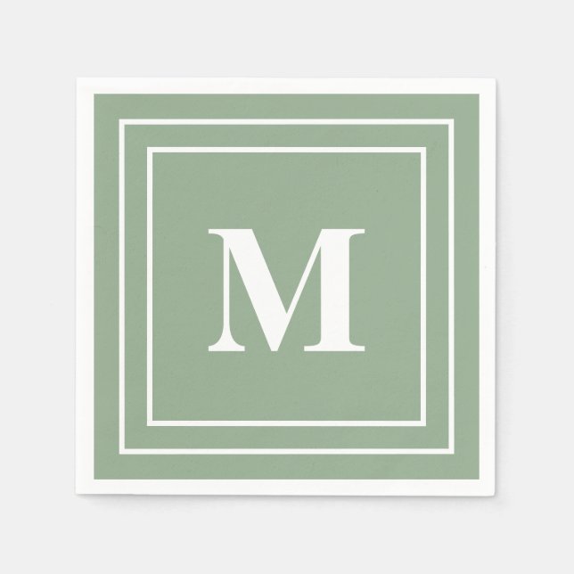 Serviette En Papier Vert Sauge Moderne Monogramme (Devant)