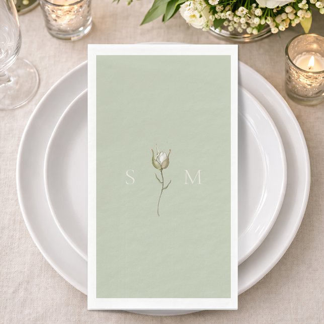 Serviette En Papier Vert Sauge Monogramme (Créateur téléchargé)