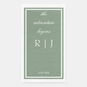 Serviette En Papier Vert Sauge Monogramme Citation Texte De Mariage