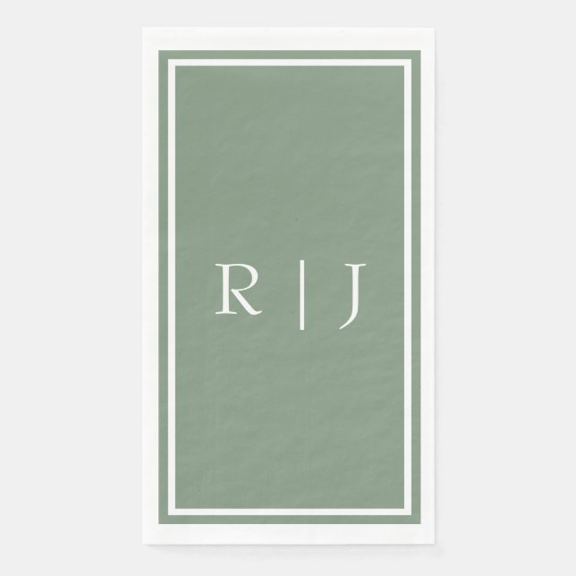 Serviette En Papier Vert sauge Monogramme Nom personnalisé Mariage sim (Devant)