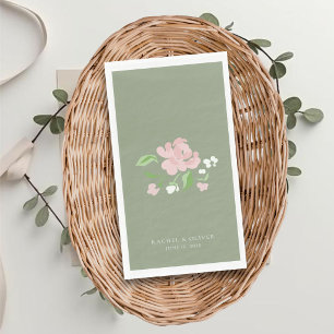 Serviette En Papier Vert sauge   Mouchoir de mariage floral chic Blush