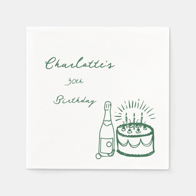 Serviette En Papier Vert simple 30e anniversaire dessiné à la main (Devant)