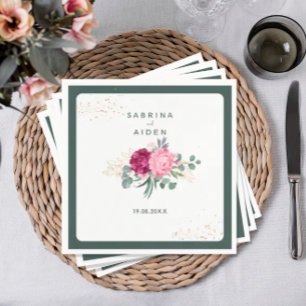 Serviette En Papier Vert simple surface Mariage floral rose pâle