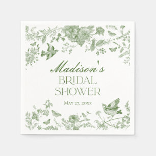 Serviette En Papier Vert Toile De Jouy Vintage Floral Fête de Mariage