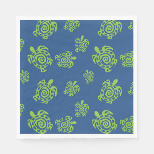 Serviette En Papier Vert tortue sur bleu