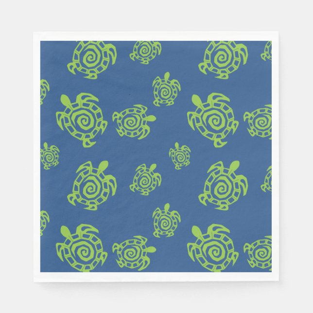 Serviette En Papier Vert tortue sur bleu (Devant)