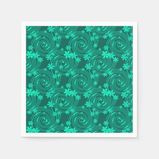 Serviette En Papier vert turquoise motif floral clair (Devant)