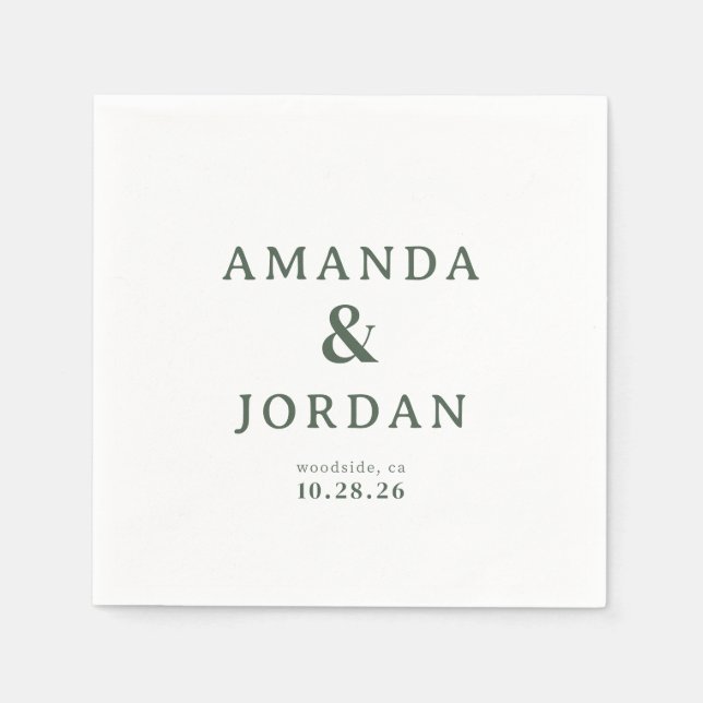 Serviette En Papier Vert Typographique Élégant (Devant)